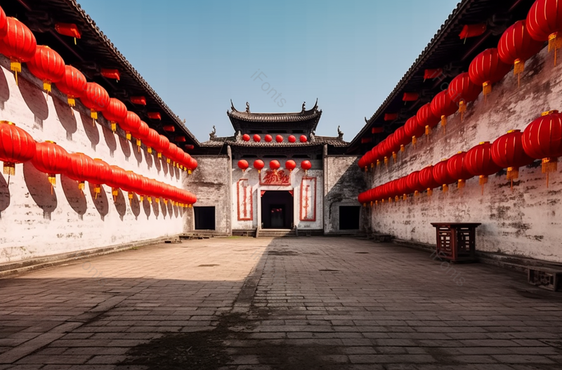 安徽省黄山市呈坎村风光红色灯笼建筑摄影图,高清,摄影图,摄影图片,图片大全,摄影图免费下载